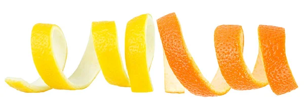 Свіжа Шкіра Лимонного Апельсинового Фруктів Ізольована Білому Тлі Цитрусові Спіральні — стокове фото
