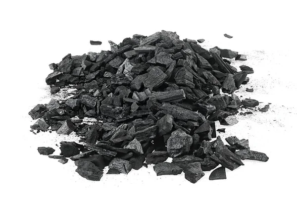 Montón Piezas Carbón Aisladas Sobre Fondo Blanco Carbón —  Fotos de Stock