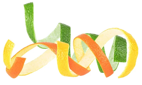 Schale Frischer Zitrusfrüchte Orangen Limetten Und Zitronenschale Isoliert Auf Weißem — Stockfoto