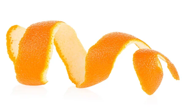 Narancshéj Spirális Formában Fehér Alapon Elszigetelve Narancs Színű Gyümölcs Bőre — Stock Fotó