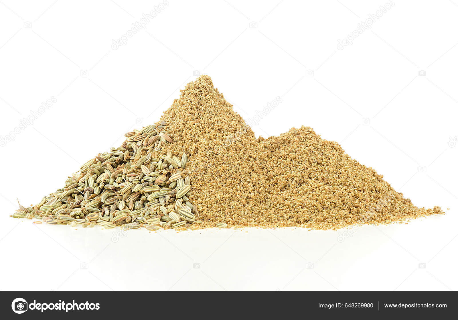 Heap Fennel Seeds Ground Fennel Isolated White Background Stock Photo