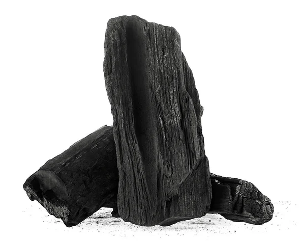 Beyaz Arka Planda Izole Edilmiş Siyah Odun Kömürü Yığını Sert — Stok fotoğraf