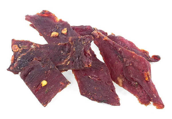 Portion Dried Jerky Beef Meat Isolated White Background — Stock Photo, Image