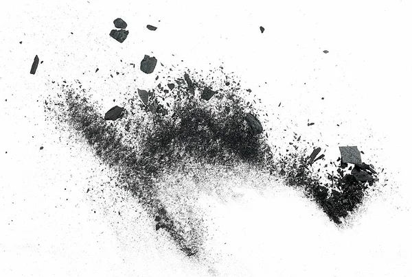Μαύρα Σωματίδια Άνθρακα Λευκό Φόντο Πάνω Όψη Σκόνη Ενεργού Άνθρακα — Φωτογραφία Αρχείου