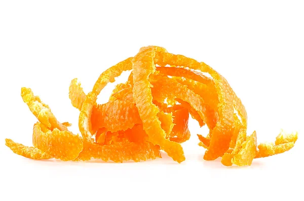 Högen Med Apelsinskal Remsor Isolerade Vit Bakgrund Apelsincitron — Stockfoto