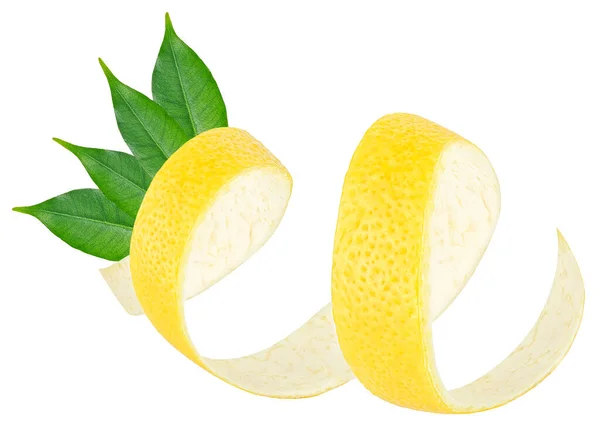 Fresh Lemon Peel Green Leaves Isolated White Background — Stock Photo, Image