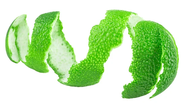 Fresh Lime Fruit Peel Isolated White Background Curly Lime Peel — Stock Photo, Image
