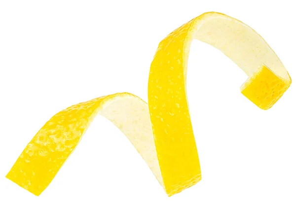 新鮮なレモンの皮は白い背景で隔離される 柑橘類のツイストピール — ストック写真