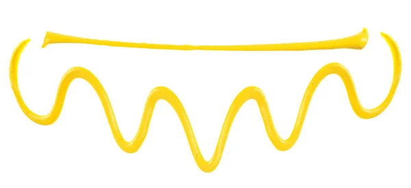白い背景に隔離された黄色のマスタードソーススプラッシュ トップビュー — ストック写真
