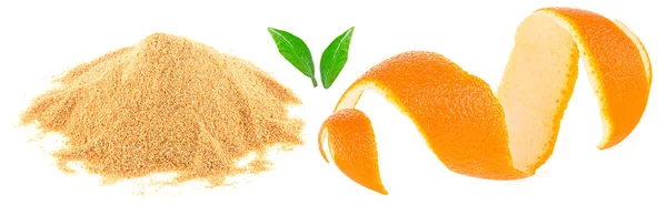 Peau Orange Fraîche Pile Poudre Écorce Orange Séchée Isolée Sur — Photo