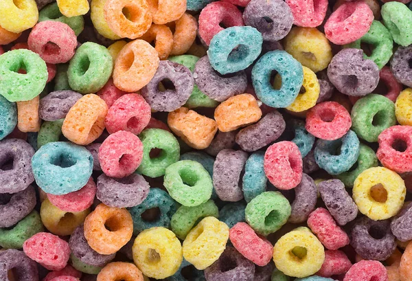 Deliciosos Nutritivos Anillos Cereales Frutas Como Fondo Vista Superior Desayuno — Foto de Stock