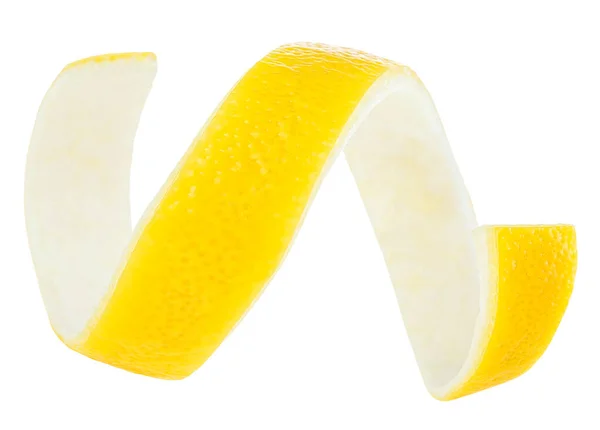 Swirly Lemon Peel Curl Isolated White Background Fresh Lemon Zest — Stock Photo, Image