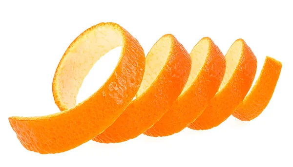 Оранжевая Цедра Белом Фоне Спиральная Форма Полоска Оранжевой Кожи — стоковое фото