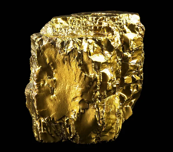Single gold nugget on a black background. Close up the gold ore.