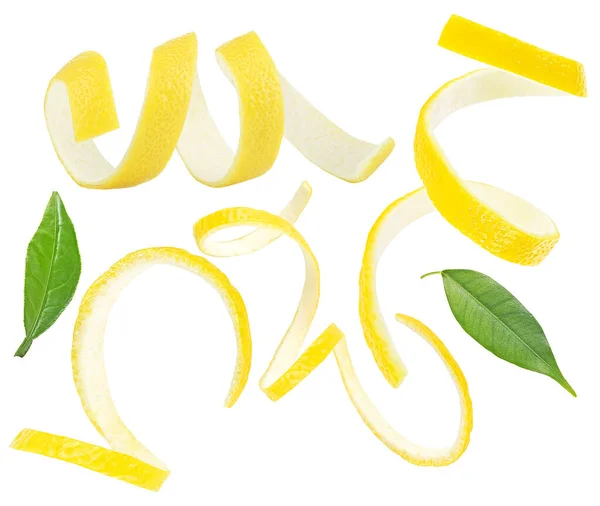 Gesundes Essen Sammlung Von Zitronenhaut Mit Grünen Blättern Auf Weißem — Stockfoto