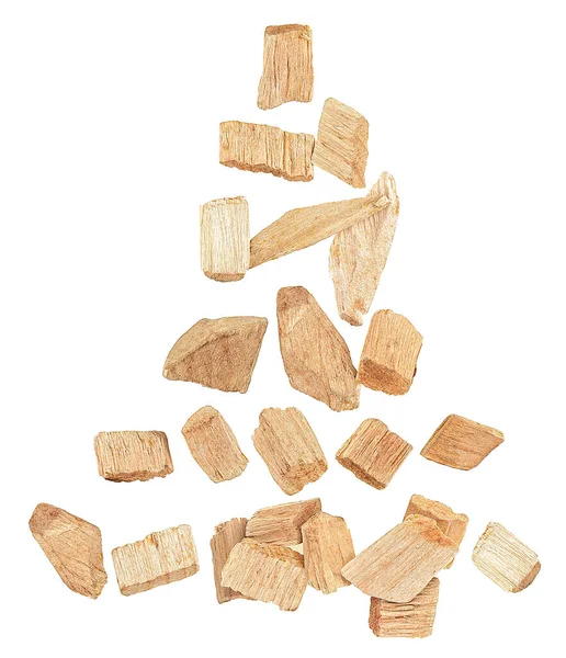 Drewniane Wióry Sosny Izolowane Białym Tle Widok Góry Kształt Sosny — Zdjęcie stockowe