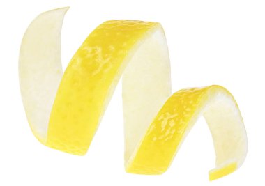 Beyaz arka planda izole edilmiş limon meyvesi kabuğu. Taze narenciye tadı.