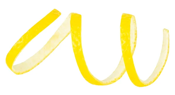 新鮮なねじれたレモンの皮は白い背景 クリッピングパスで隔離されました パイプレモンの皮膚 — ストック写真