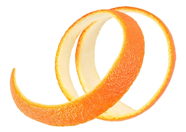 Cáscara Naranja Fresca Aislada Sobre Fondo Blanco Forma Espiral Ralladura — Foto de Stock