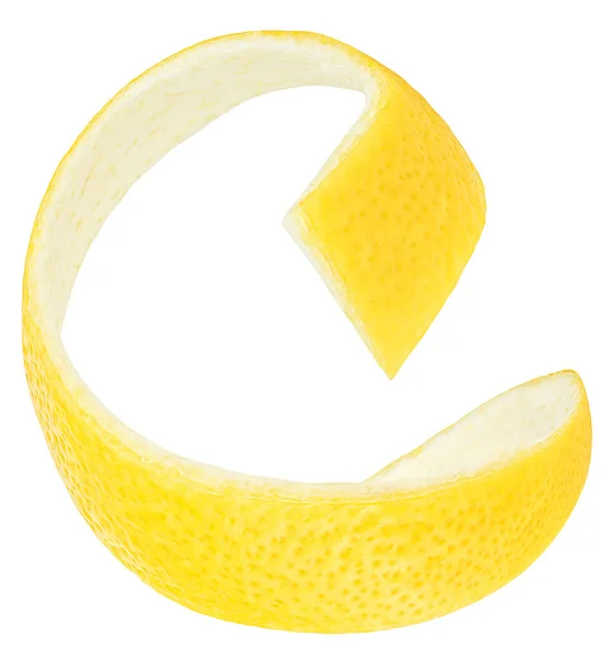 Fresh Curly Lemon Zest Isolated White Background Lemon Peel — Stock Photo, Image