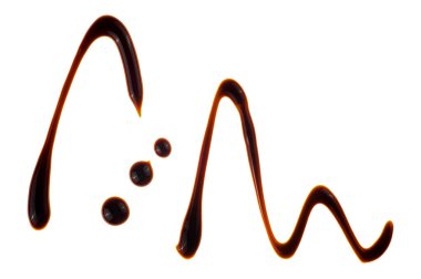 Beyaz arka planda izole edilmiş balzamik sirke, yukarıdan görünüyor. Salata sosu..