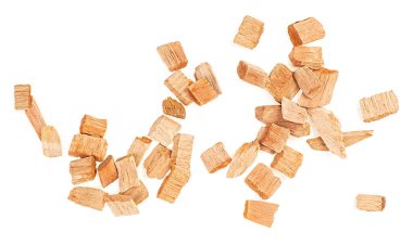 Chips for smoking meat and fish isolated on a white background, view from above. Pile of wood chips. clipart