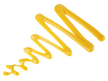 Beyaz arka planda izole edilmiş sarı hardal sosu. Taze hardal sosu..