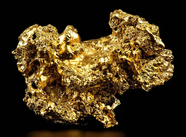 Gold Nugget Isolated Black Background Gold Ore — Stock Photo, Image