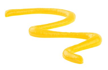 Beyaz arka planda izole edilmiş taze hardal sosu. Sarı baharatlı sos..