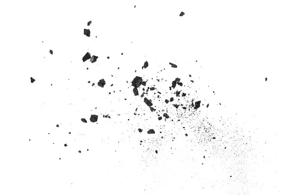 白い背景 トップビューに隔離された黒い炭の塵 炭素粒子について ストック写真