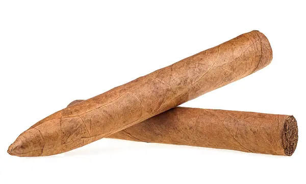 Two Luxury Cigars Isolated White Background Mild Strong Royalty Free Stock Images
