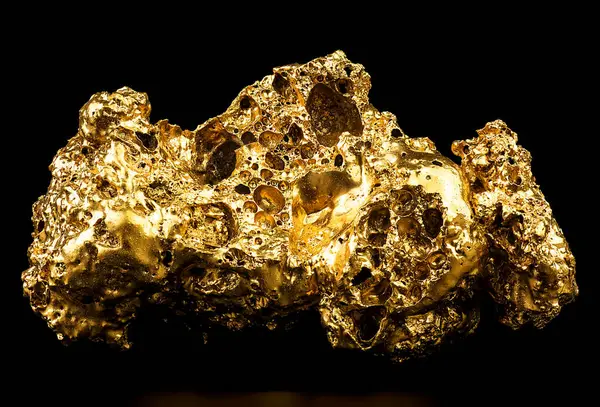 Pure Gold Mine Black Background Closeup Gold Nugget Finance Business Stock Picture