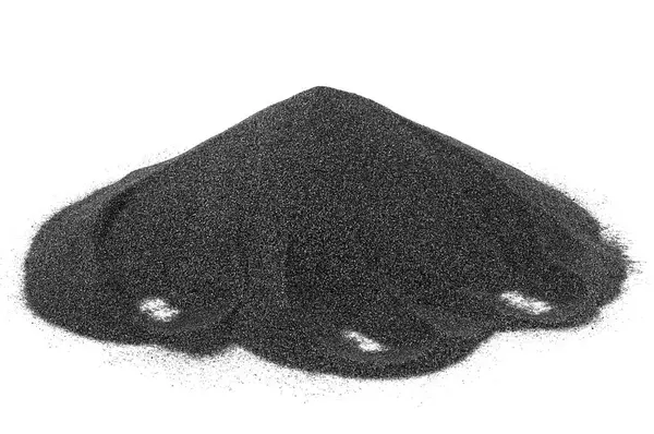 Pile Black Quartz Sand Isolated White Background Crushed Quartz Stok Gambar