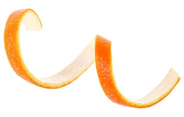 Beyaz arka planda izole edilmiş taze portakal meyvesi kabuğu. Turunçgil tadı..