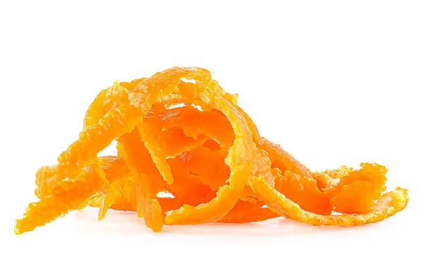 stock image Pile of orange peel strips isolated on a white background. Orange citrons. Orange zest.