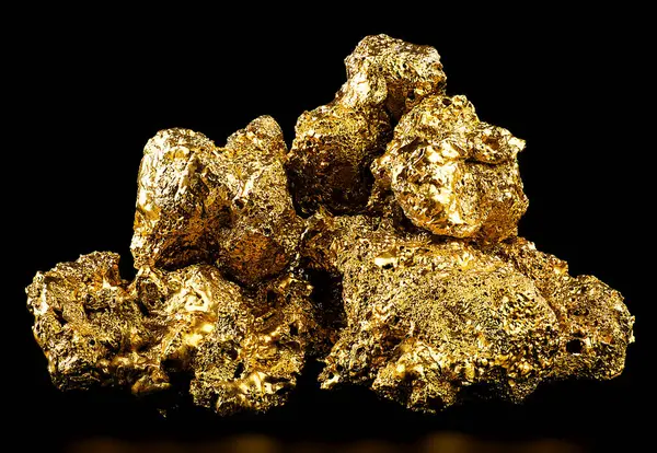 Siyah arka planda izole edilmiş altın külçeleri. Altın cevheri.
