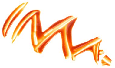 Beyaz arka planda izole edilmiş tuzlu karamel sosu, üst manzara. Tatlı karamel.