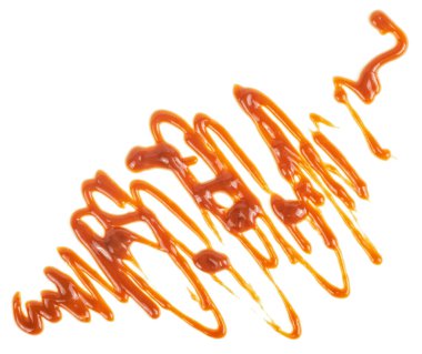 Beyaz arka planda izole edilmiş sıvı altın karamel karamel. Tatlı karamel sosu.