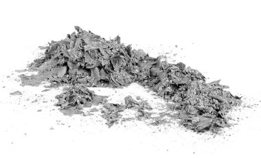 Pile of ash from burning paper isolated on a white background. Charred paper scraps. clipart