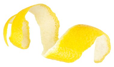 Beyaz arka planda izole edilmiş taze limon tadı. Limon kabuğu ya da limon kabuğu..
