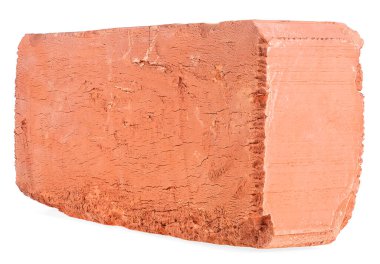 Beyaz arka planda izole edilmiş katı kil tuğla. Eski kırmızı tuğla.