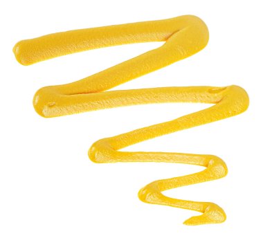 Beyaz arka planda izole edilmiş sarı baharatlı hardal sosu. Taze hardal sosu..