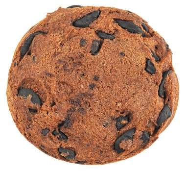 Beyaz arka planda izole çikolatalı kurabiyeler, üst manzara. Lezzetli çikolatalı kurabiye..