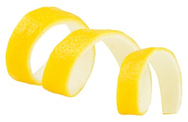 Limon kabuğu beyaz arka planda izole edilmiş. Limon aromalı. Citrus lezzeti.