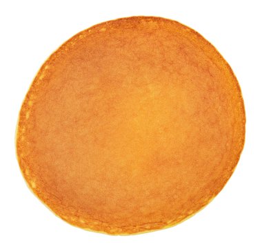 Beyaz arka planda izole edilmiş tek lezzetli krep, üst görünüm.