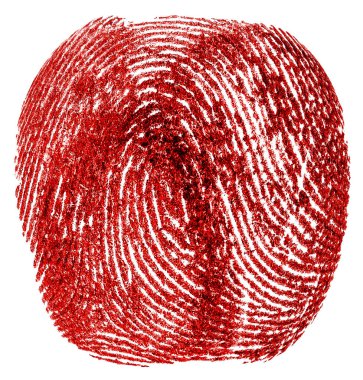 Kanlı parmak izleri beyaz arka planda izole edilmiş, üst manzara. Kırmızı mürekkep parmak izi. Cadılar Bayramı.