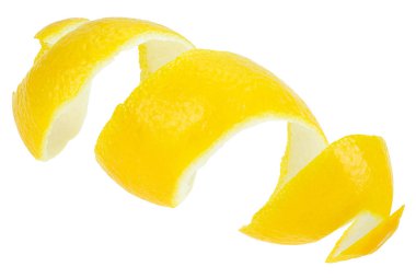 Taze limon kabuğu beyaz arka planda izole edilmiş. Citrus lezzeti. Limon meyvesi kabuğu.