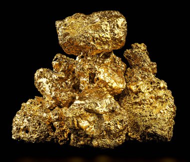 Siyah arka planda izole edilmiş altın külçeleri. Altın cevheri.