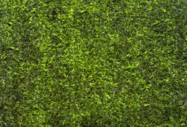 Arka plan olarak nori yaprağının yakın çekimi, üst görünüm. Nori yaprağı dokusu. Su yosunundan yapılan aperatifler, suşi için pirinç sarmak için kullanılır..