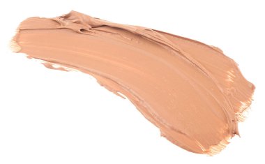 Temel bej felci beyaz arka planda izole edilmiş, sıvı kozmetik leke. Yüz estetiği, krem rengi. Gizleyici.